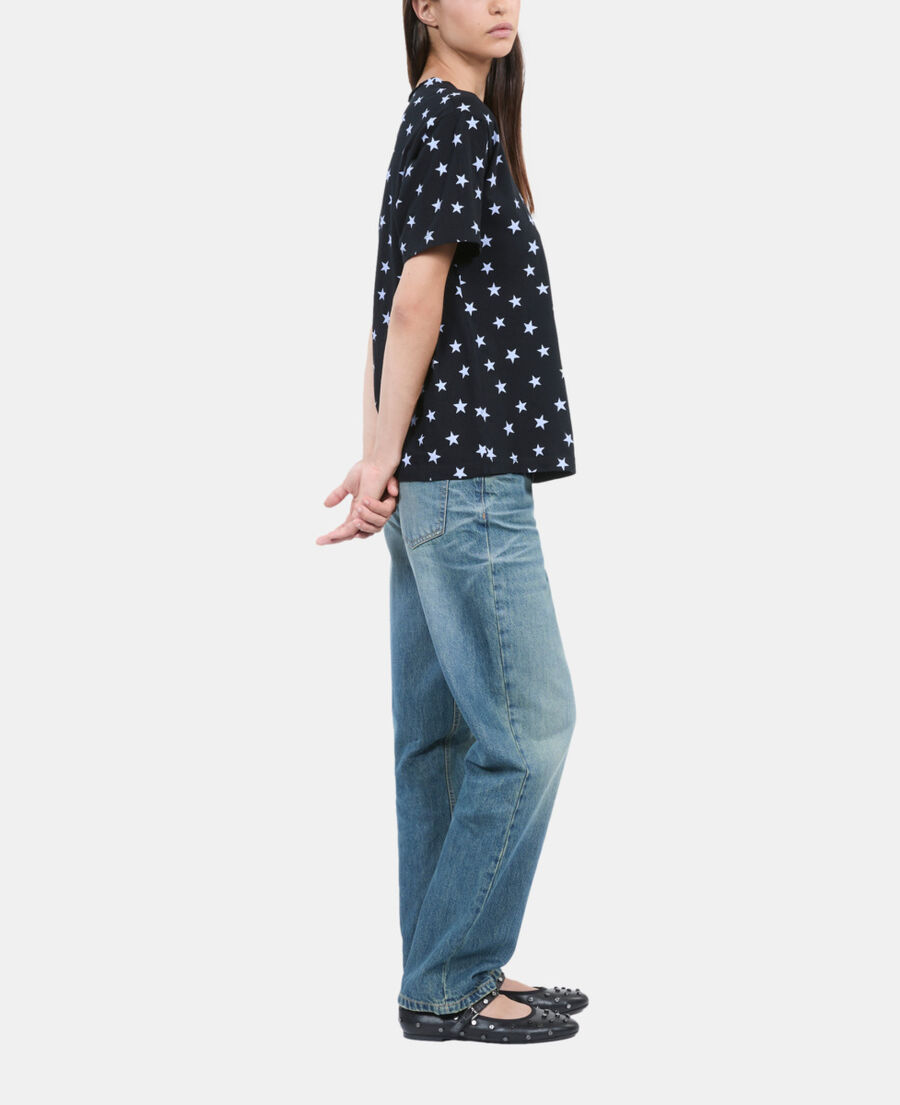 The Kooples DAMEN BLACK WASHED schwarzes t-shirt mit sterne-print