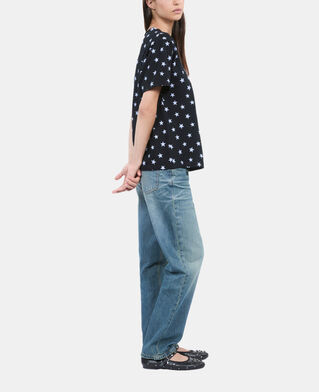 The Kooples DAMEN BLACK WASHED schwarzes t-shirt mit sterne-print