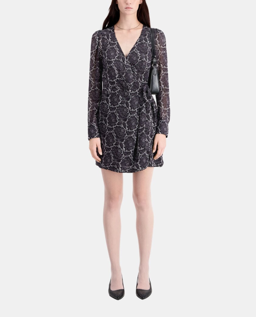 The Kooples FEMME BLACK robe portefeuille courte imprimée