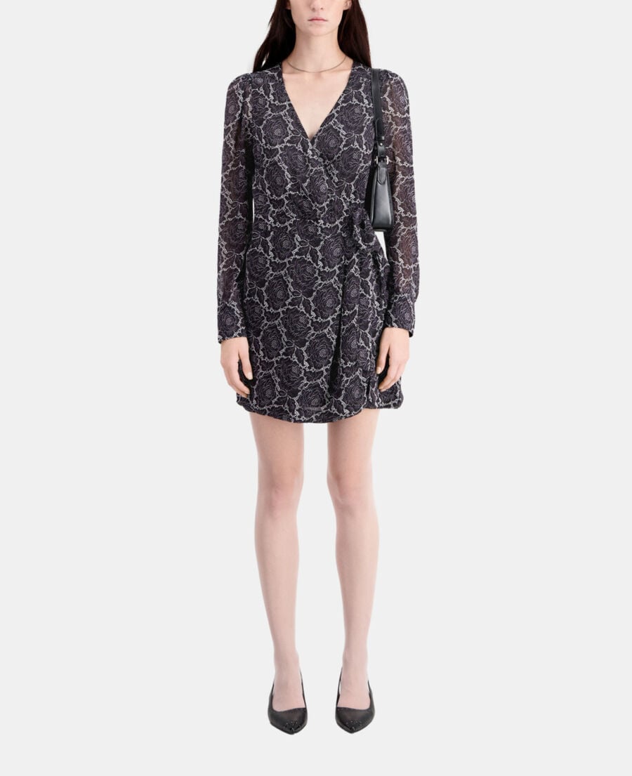 The Kooples FEMME BLACK robe portefeuille courte imprimée