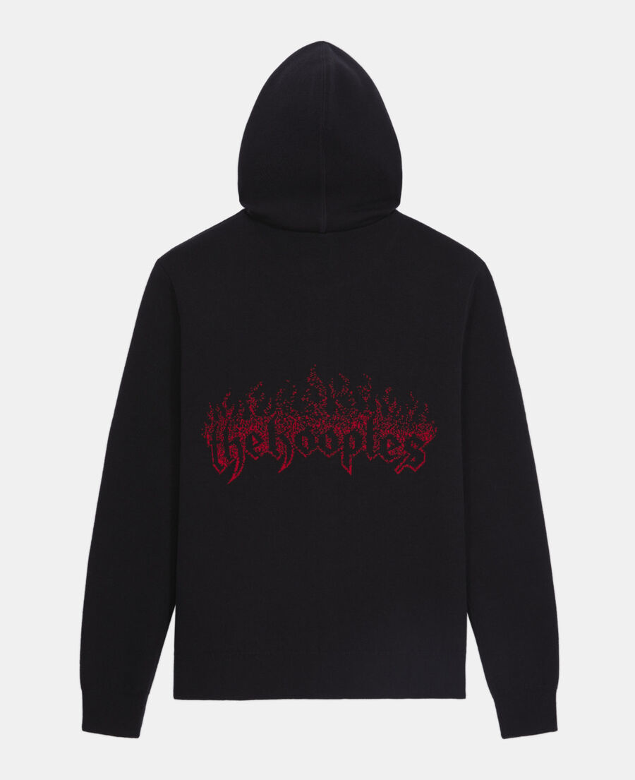 The Kooples HERREN BLACK - RED schwarzer cardigan mit kapuze aus wolle