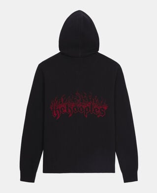 The Kooples HERREN BLACK - RED schwarzer cardigan mit kapuze aus wolle