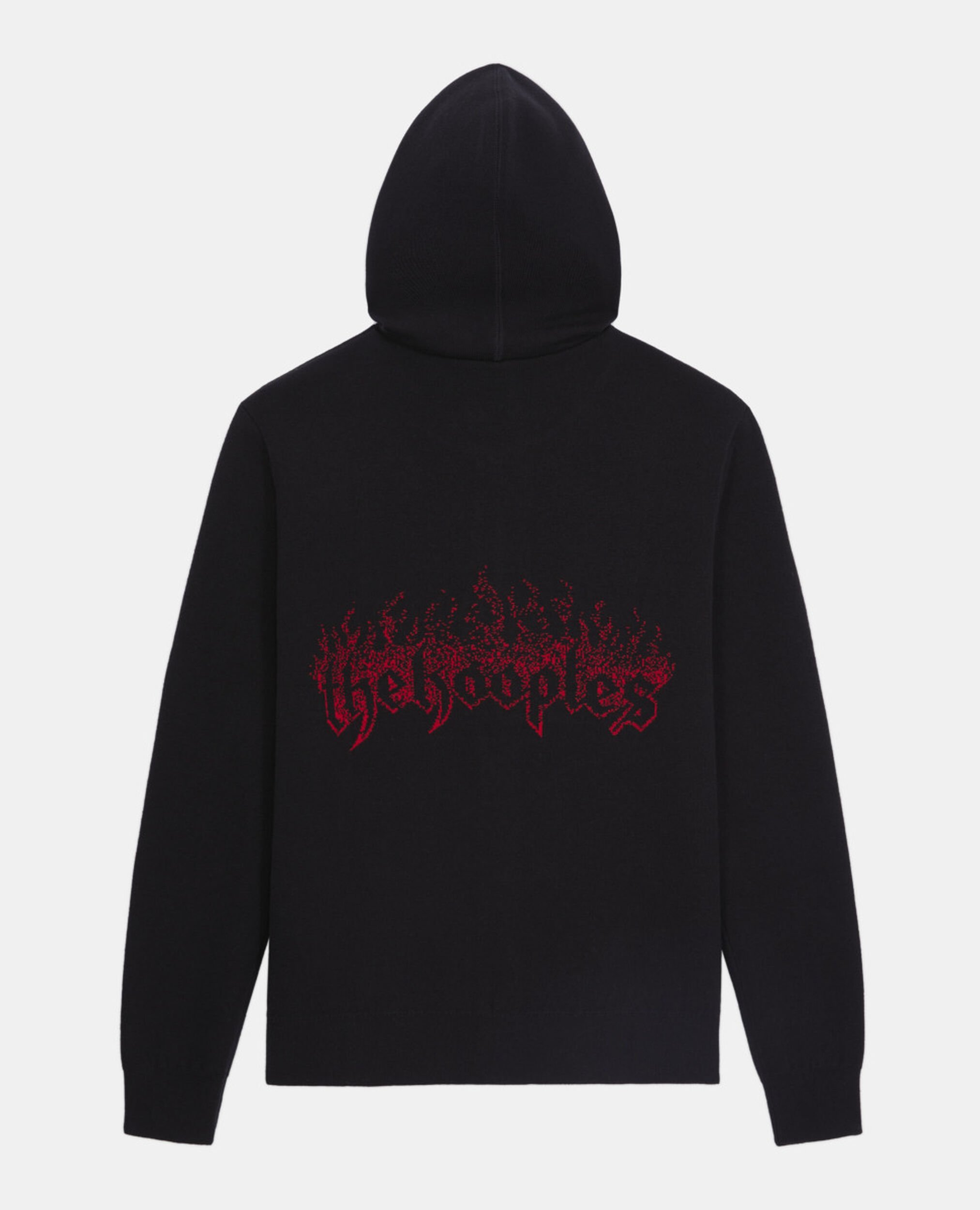 Schwarzer Cardigan mit Kapuze aus Wolle, BLACK - RED, hi-res image number null