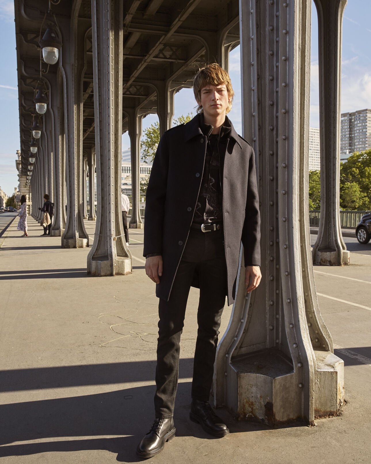 The Kooples HERREN NAVY langer blauer wollmantel mit klassischem kragen