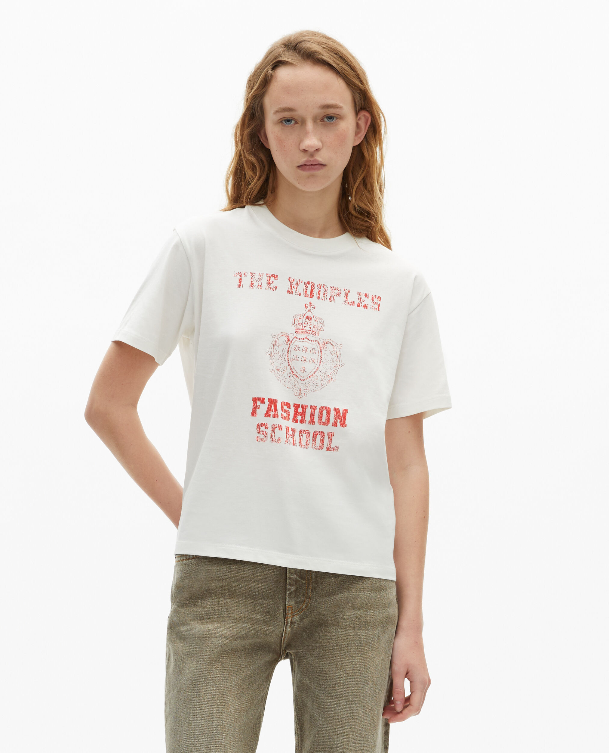 T-shirt with ecru screen printing, ECRU, hi-res image number null