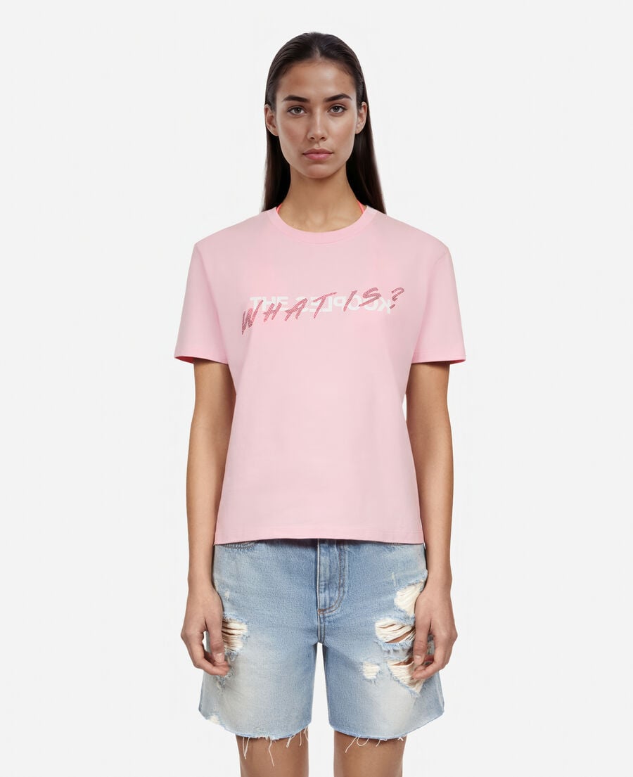 The Kooples DAMEN POWDER PINK rosa t-shirt „what is“ mit strassbesatz