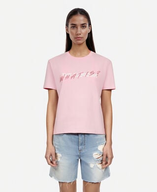 The Kooples DAMEN POWDER PINK rosa t-shirt „what is“ mit strassbesatz