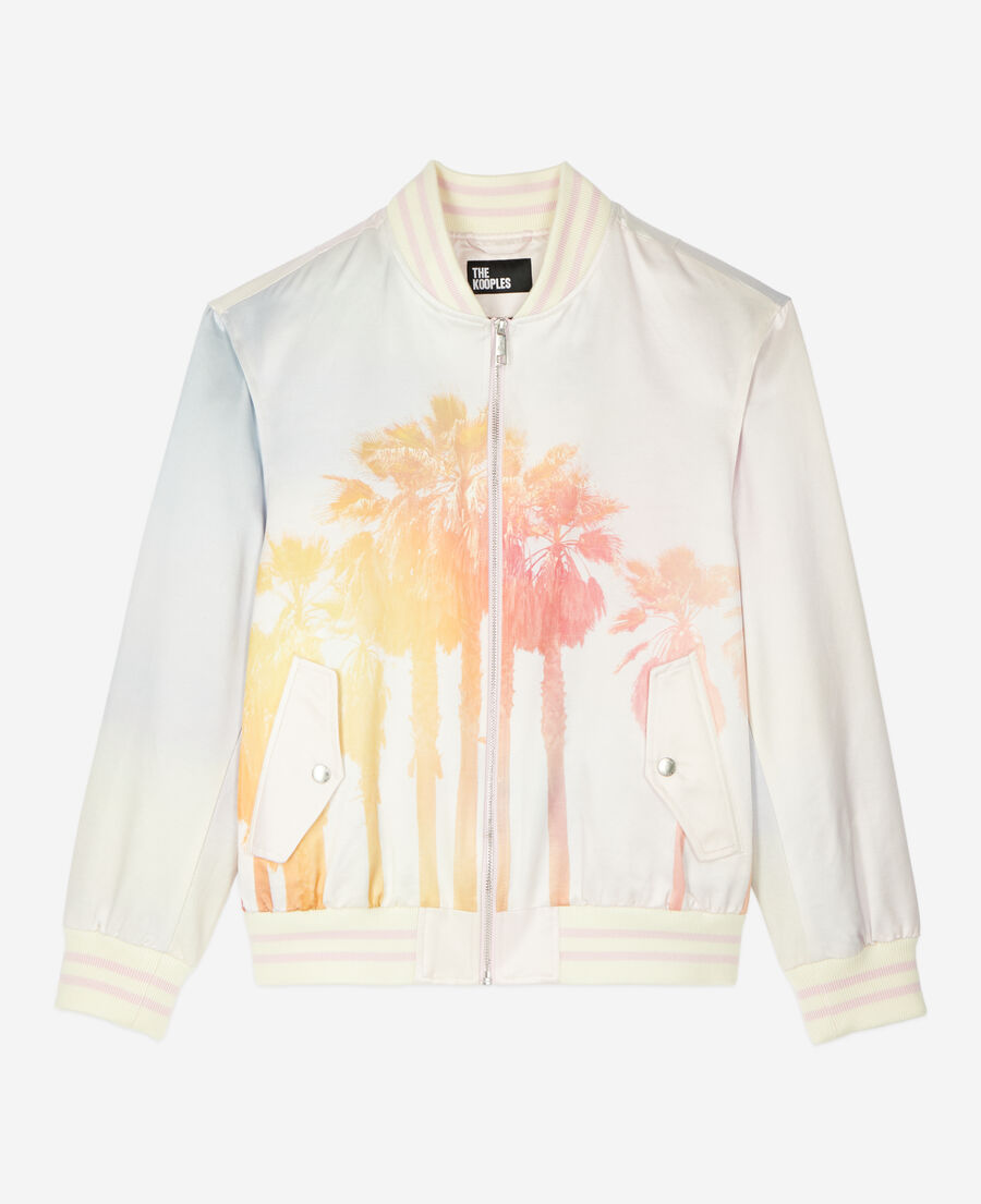 The Kooples FEMME LIGHT PINK blouson satiné avec palmiers rose et lilas