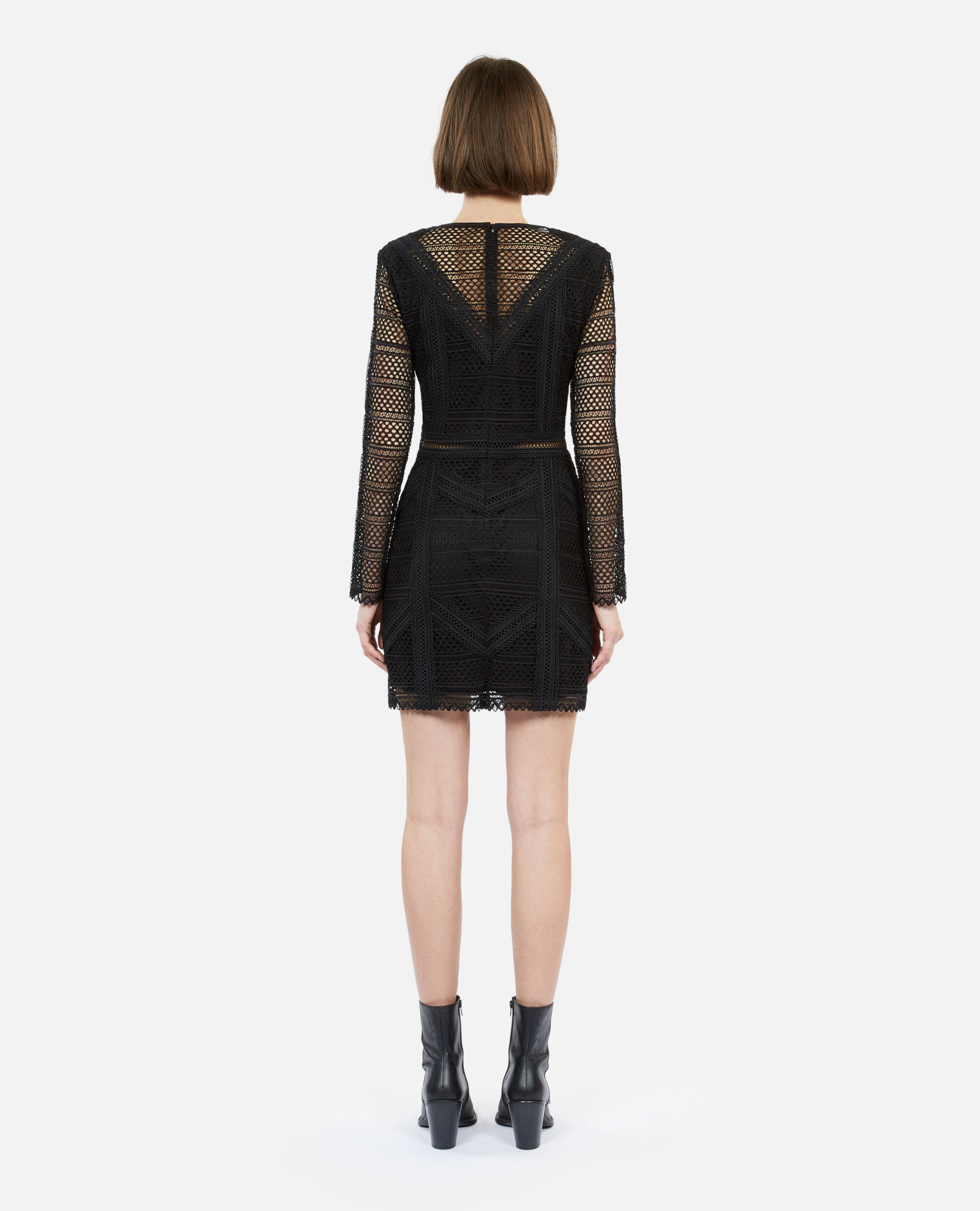 Short black guipure dress, BLACK, hi-res image number null