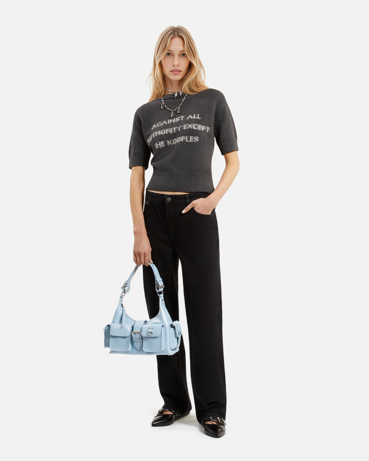 The Kooples WOMEN LIGHT BLUE amelia light blue leather bag