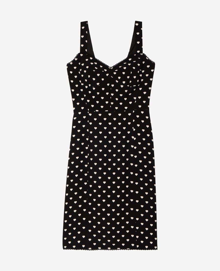 The Kooples WOMEN BLACK WHITE black corset-effect short dress with heart print