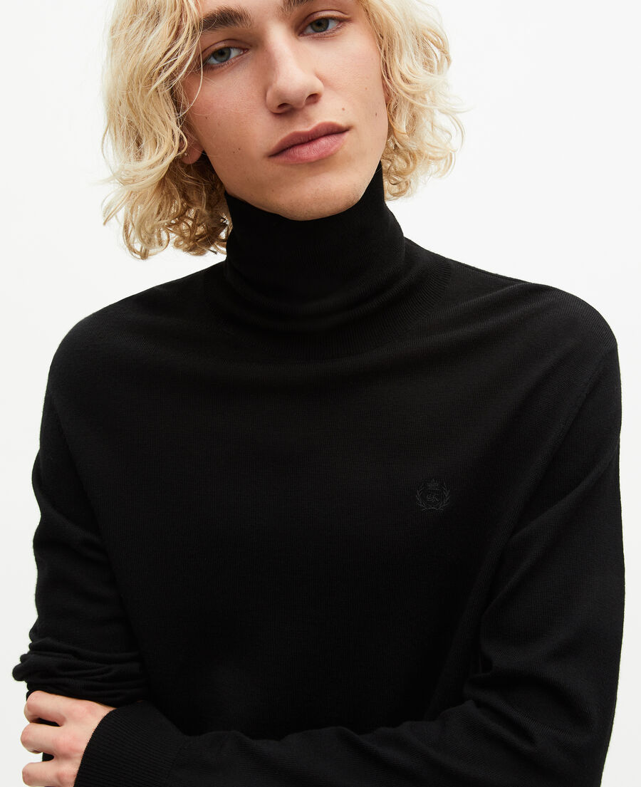 The Kooples HOMME BLACK pull col roulé en laine mérinos noir