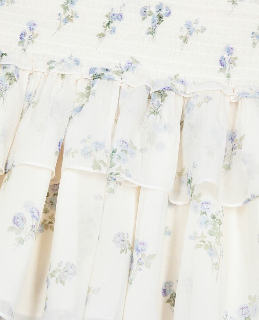 The Kooples FEMME WHITE / SKY BLUE jupe courte à volants imprimé fleuri blanc