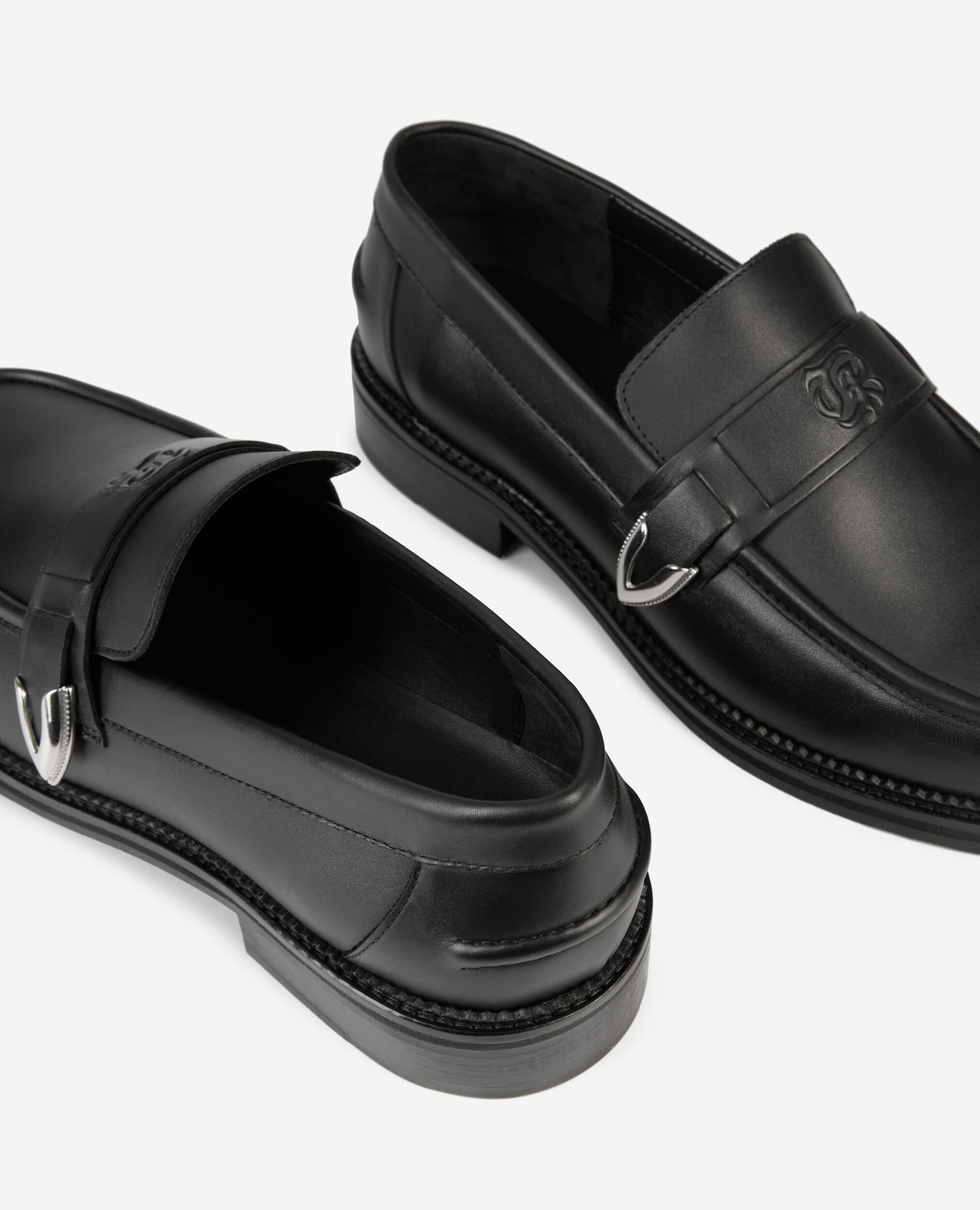 Black leather loafers with metallic inserts, BLACK, hi-res image number null