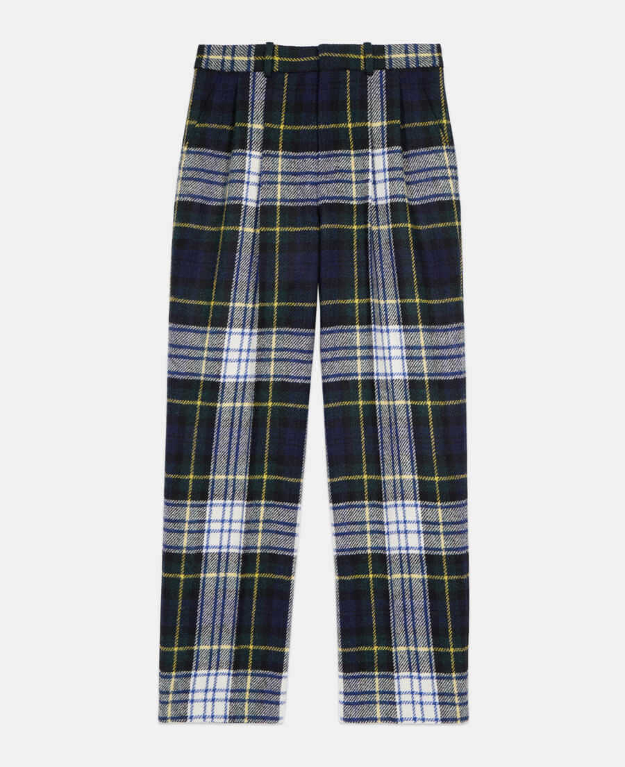 The Kooples H GREEN-WHITE green and navy blue check wide-leg wool pants the kooples x harris tweed