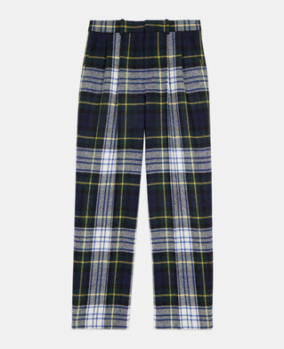The Kooples H GREEN-WHITE green and navy blue check wide-leg wool pants the kooples x harris tweed