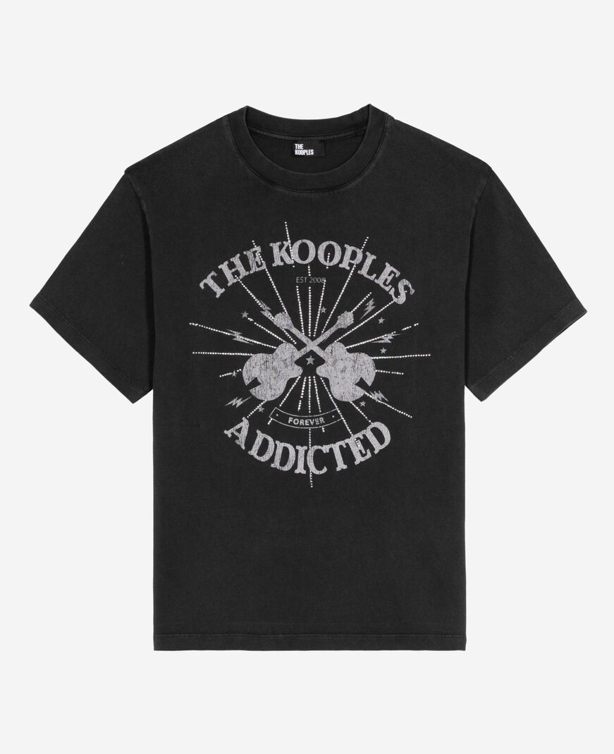The Kooples WOMEN BLACK WASHED t-shirt with faded black rhinestone screen print
