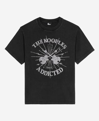 The Kooples WOMEN BLACK WASHED t-shirt with faded black rhinestone screen print