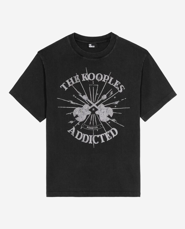 The Kooples WOMEN BLACK WASHED t-shirt with faded black rhinestone screen print