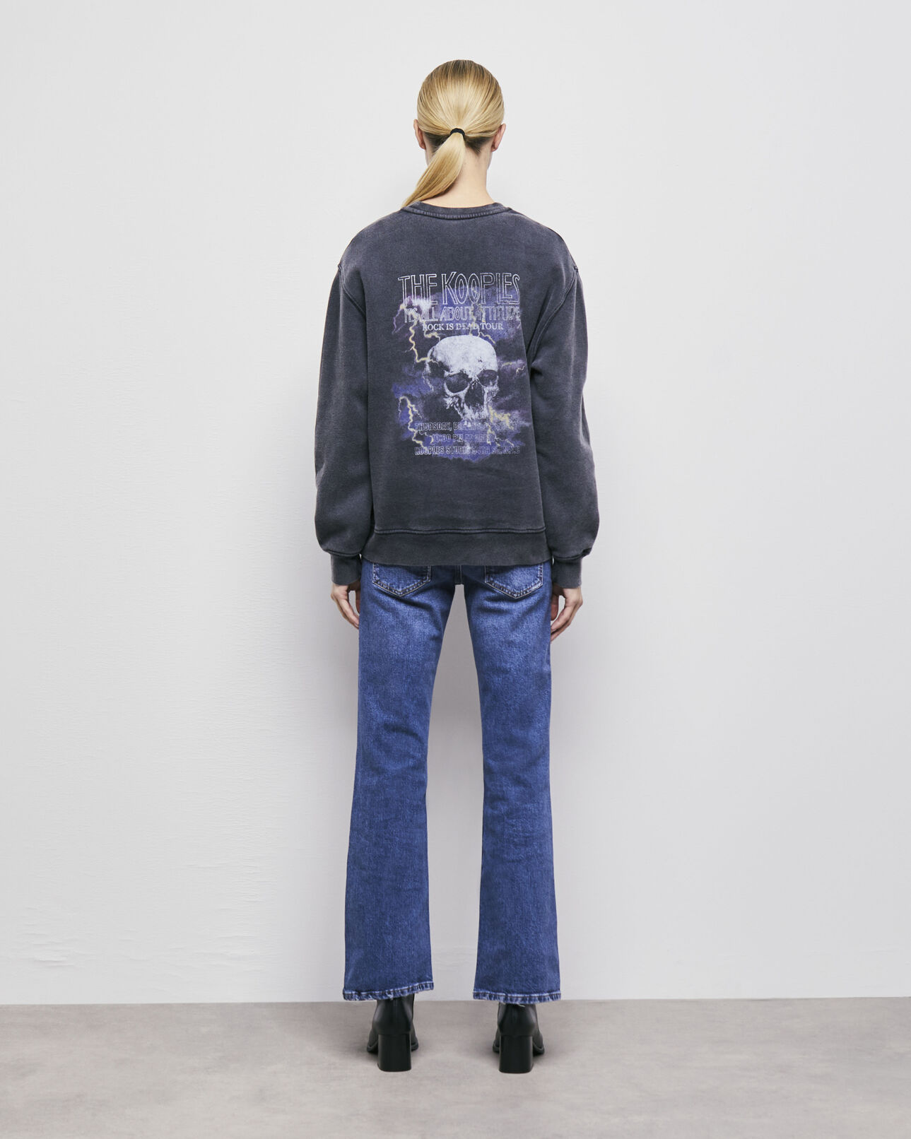 The Kooples MUJER BLACK WASHED sudadera serigrafiada calavera negra