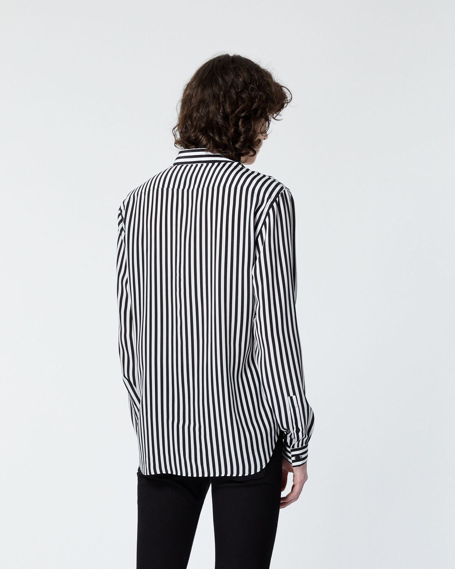 Striped black and white silk shirt, BLACK WHITE, hi-res image number null