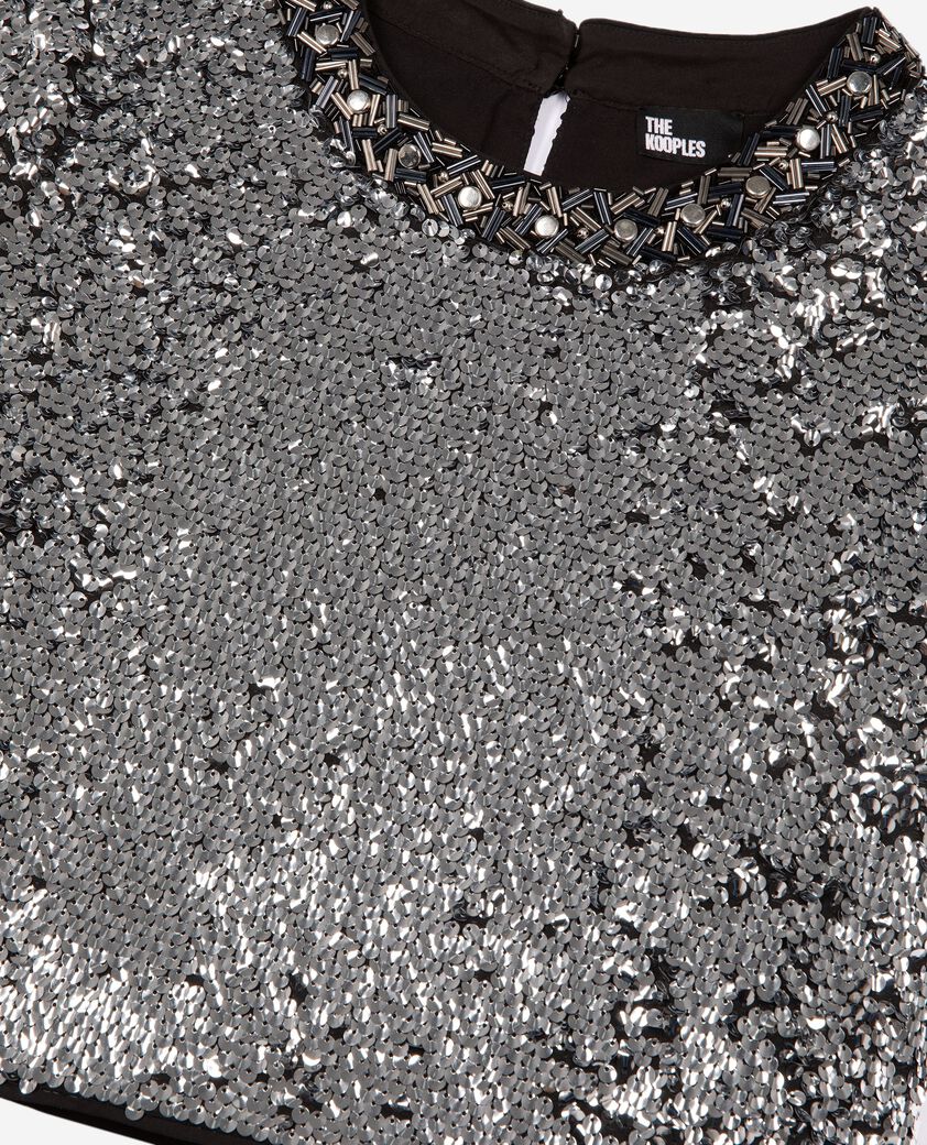 The Kooples WOMEN SILVER silver sequin crop top