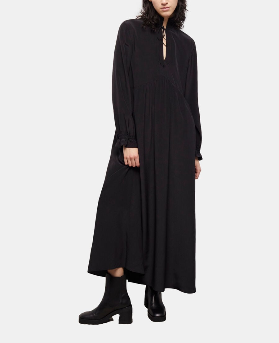 The Kooples WOMEN BLACK long black silk dress