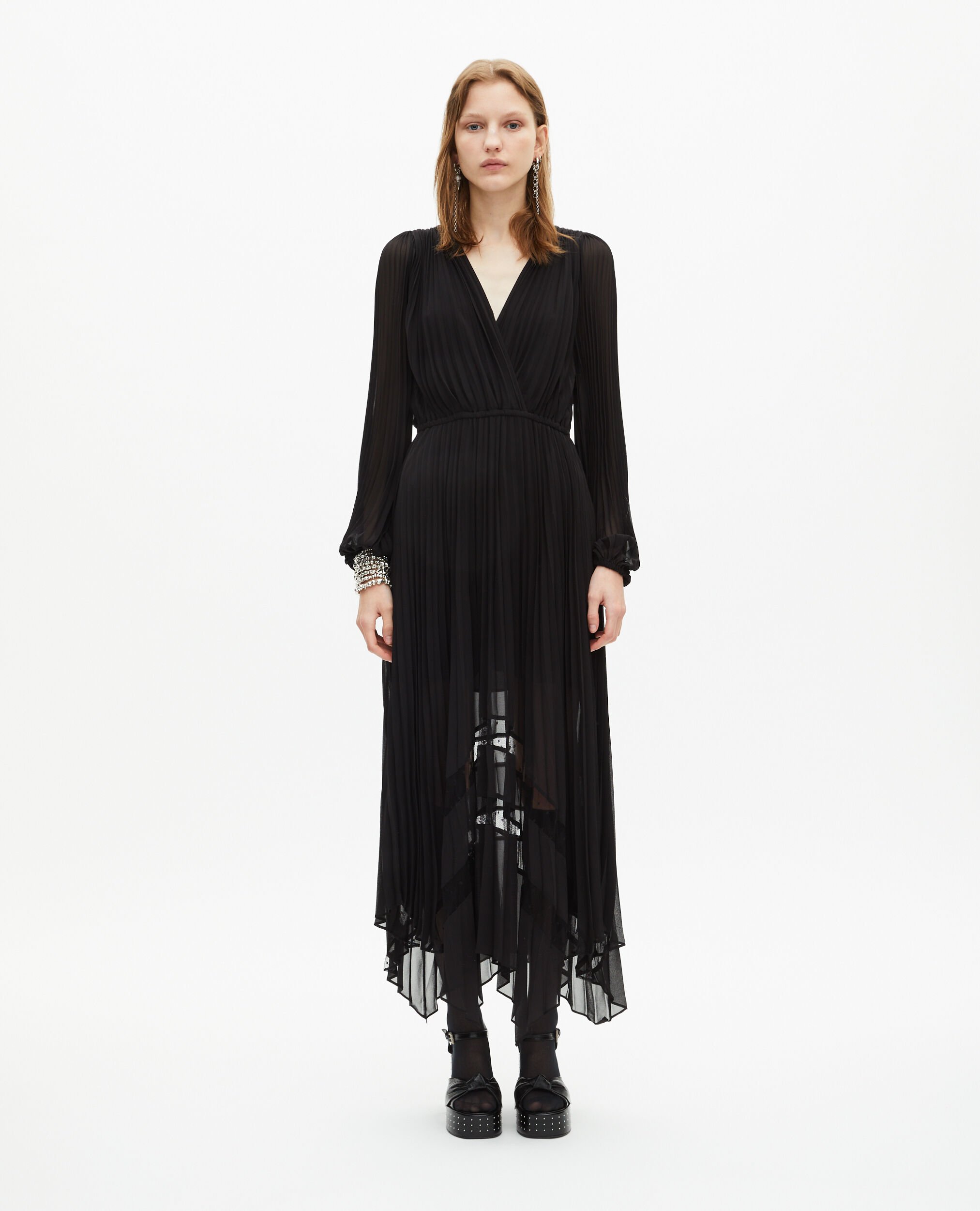 Vestido largo plisado negro, BLACK, hi-res image number null
