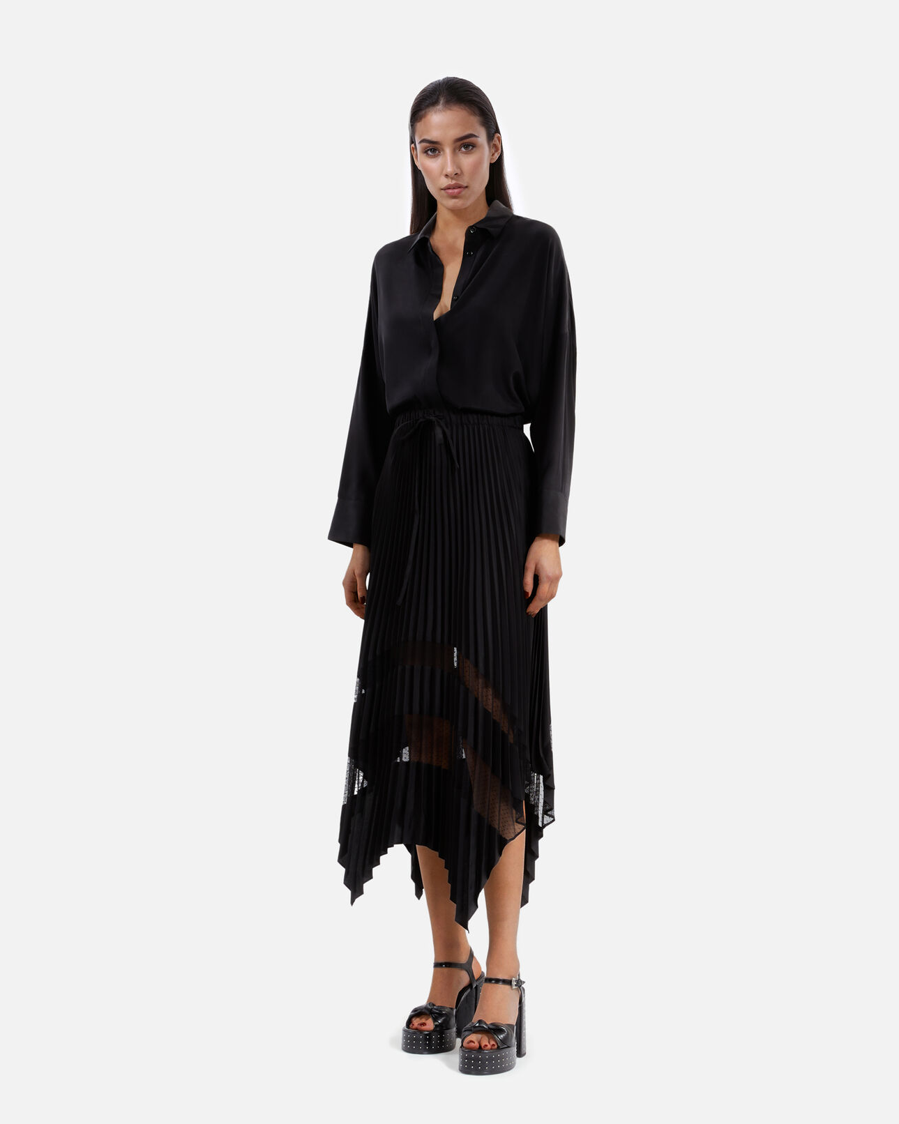 The Kooples FEMME BLACK jupe longue plissée noire