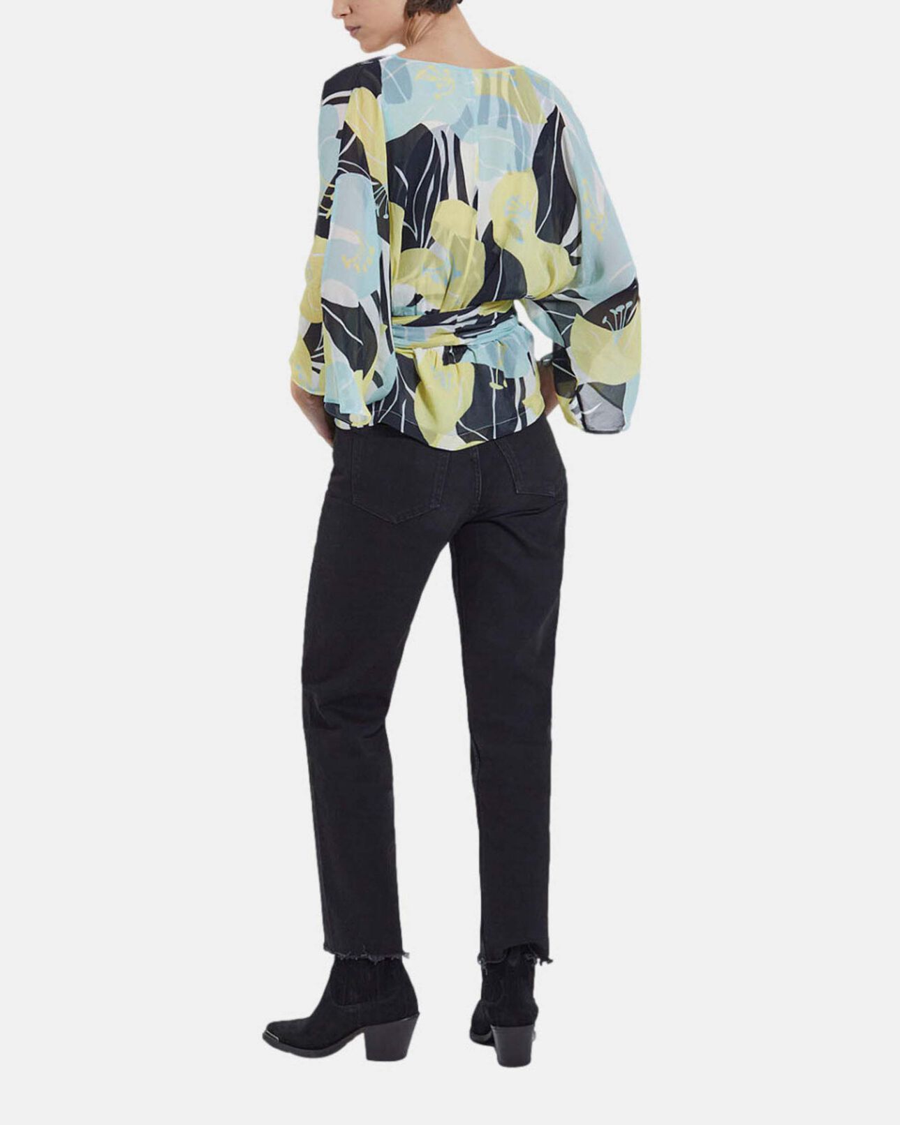 The Kooples FEMME GREEN top fluide vert kimono imprimé fleuri