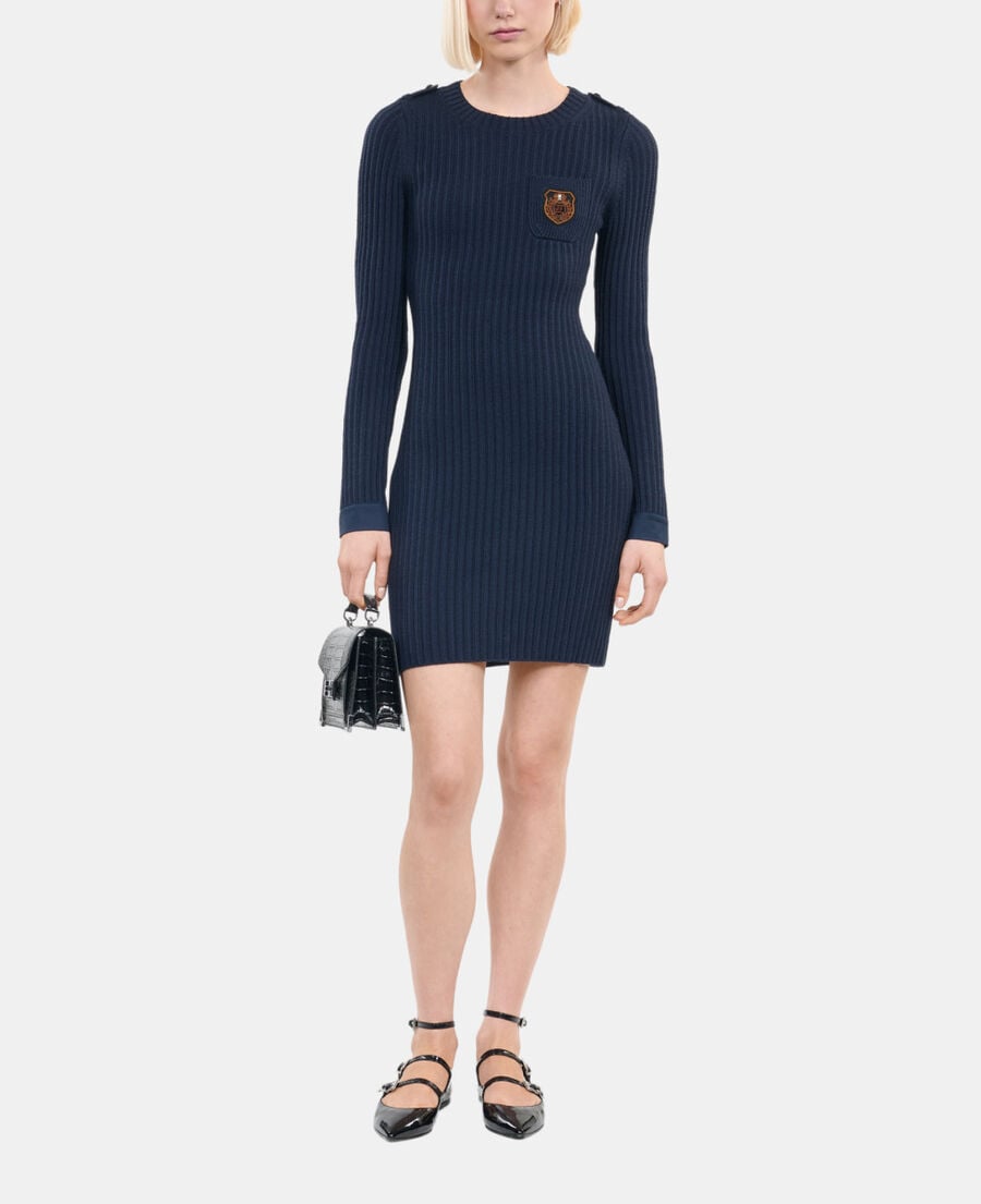 The Kooples WOMEN DARK BLUE navy blue knitted short dress 