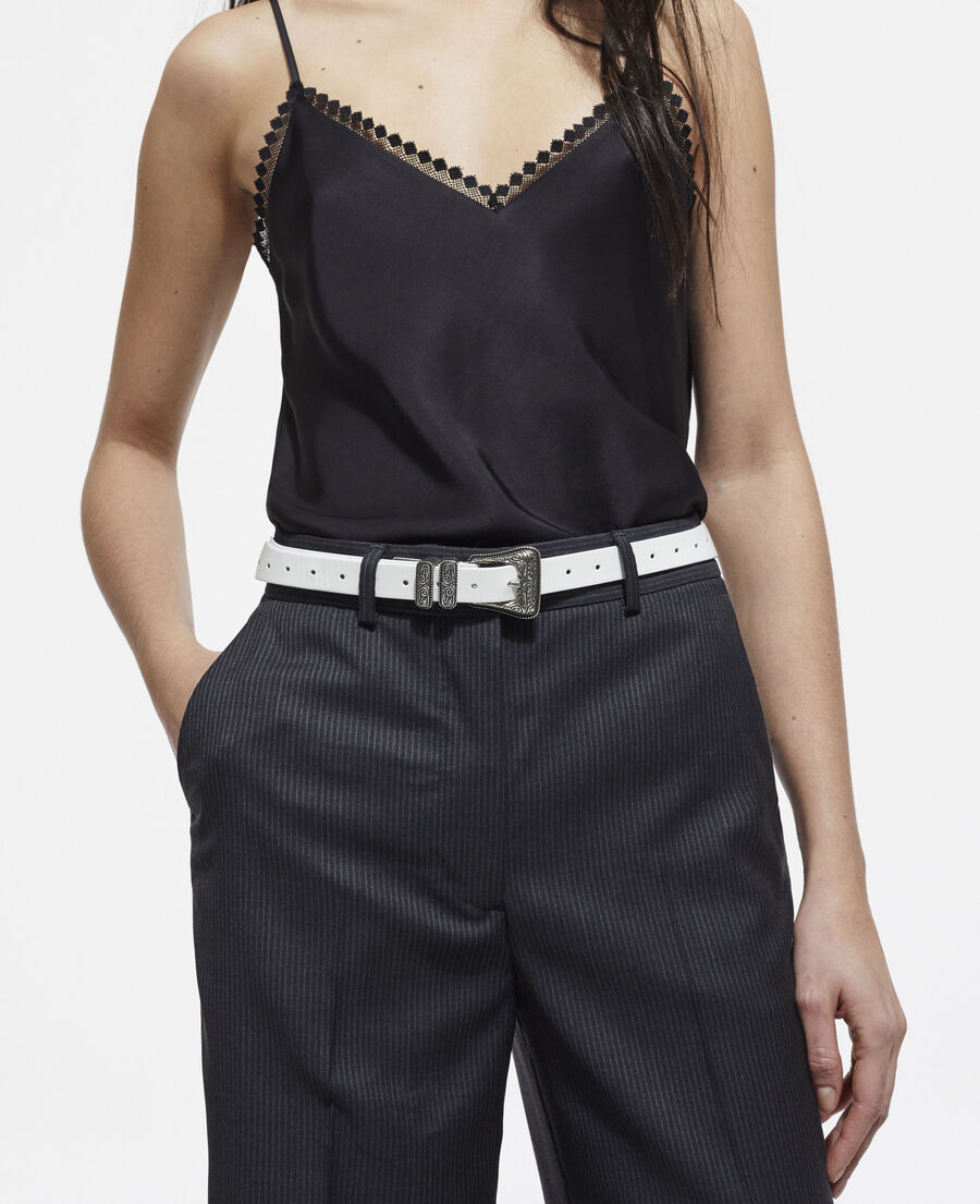 thin white leather belt