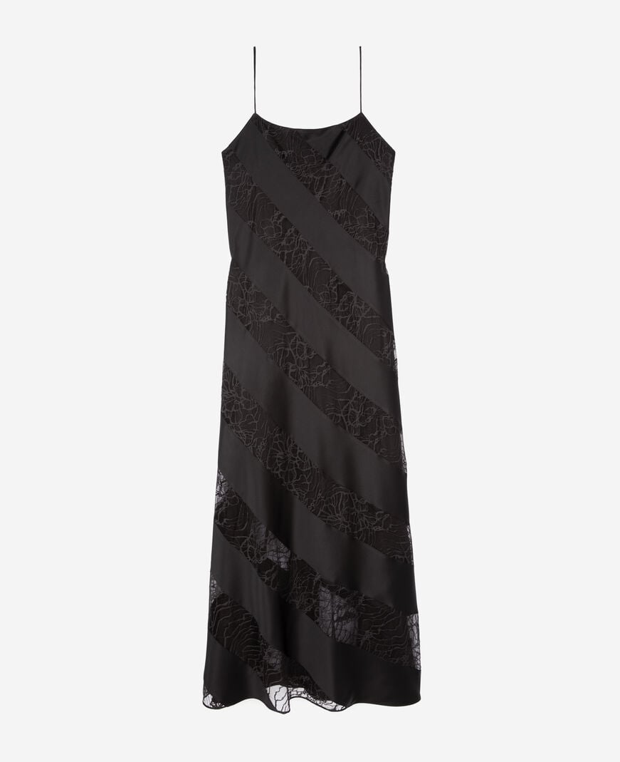 The Kooples FEMME BLACK robe nuisette longue en soie et dentelle noire