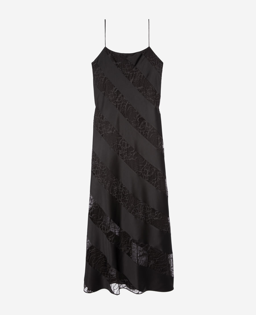 The Kooples WOMEN BLACK black silk and lace long babydoll dress