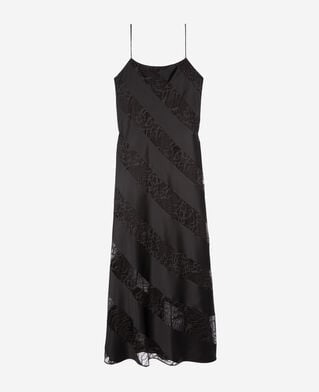 The Kooples FEMME BLACK robe nuisette longue en soie et dentelle noire