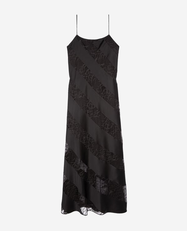 The Kooples FEMME BLACK robe nuisette longue en soie et dentelle noire