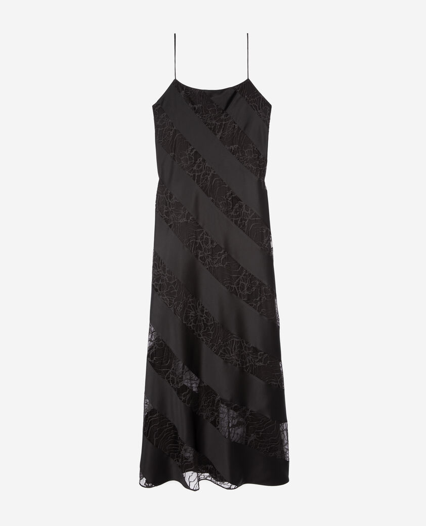 The Kooples FEMME BLACK robe nuisette longue en soie et dentelle noire
