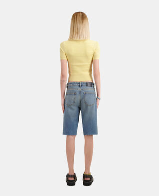 The Kooples F MELLOW YELLOW light yellow openwork knit polo t-shirt