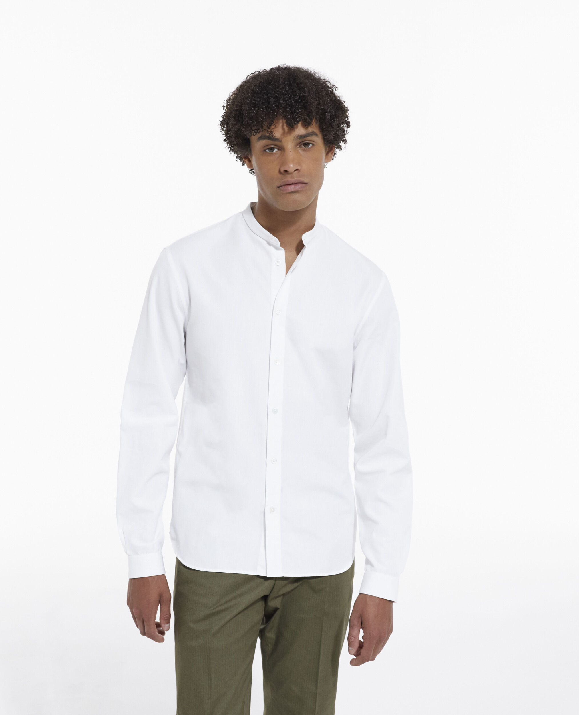 Camisa de algodon con cuello Mao, WHITE, hi-res image number null