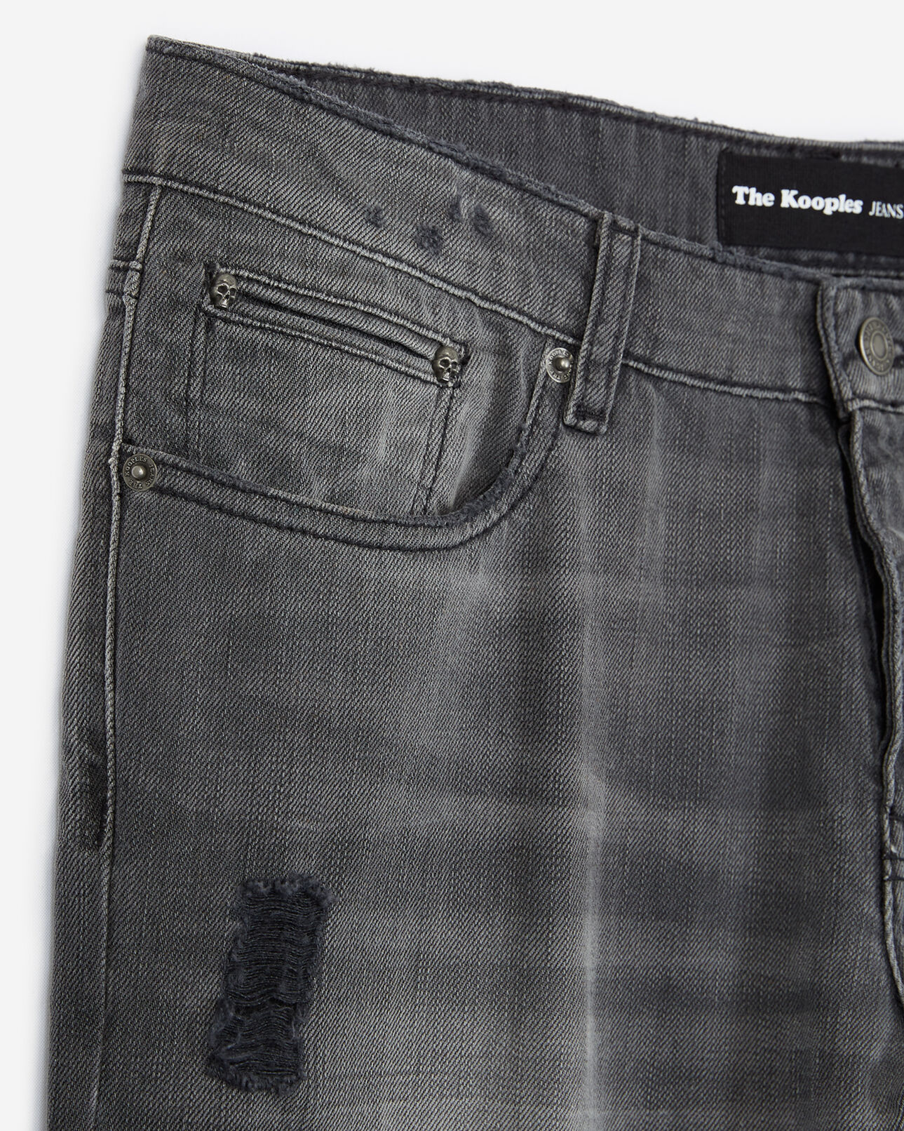The Kooples MEN BLACK WASHED faded dark grey ripped jeans