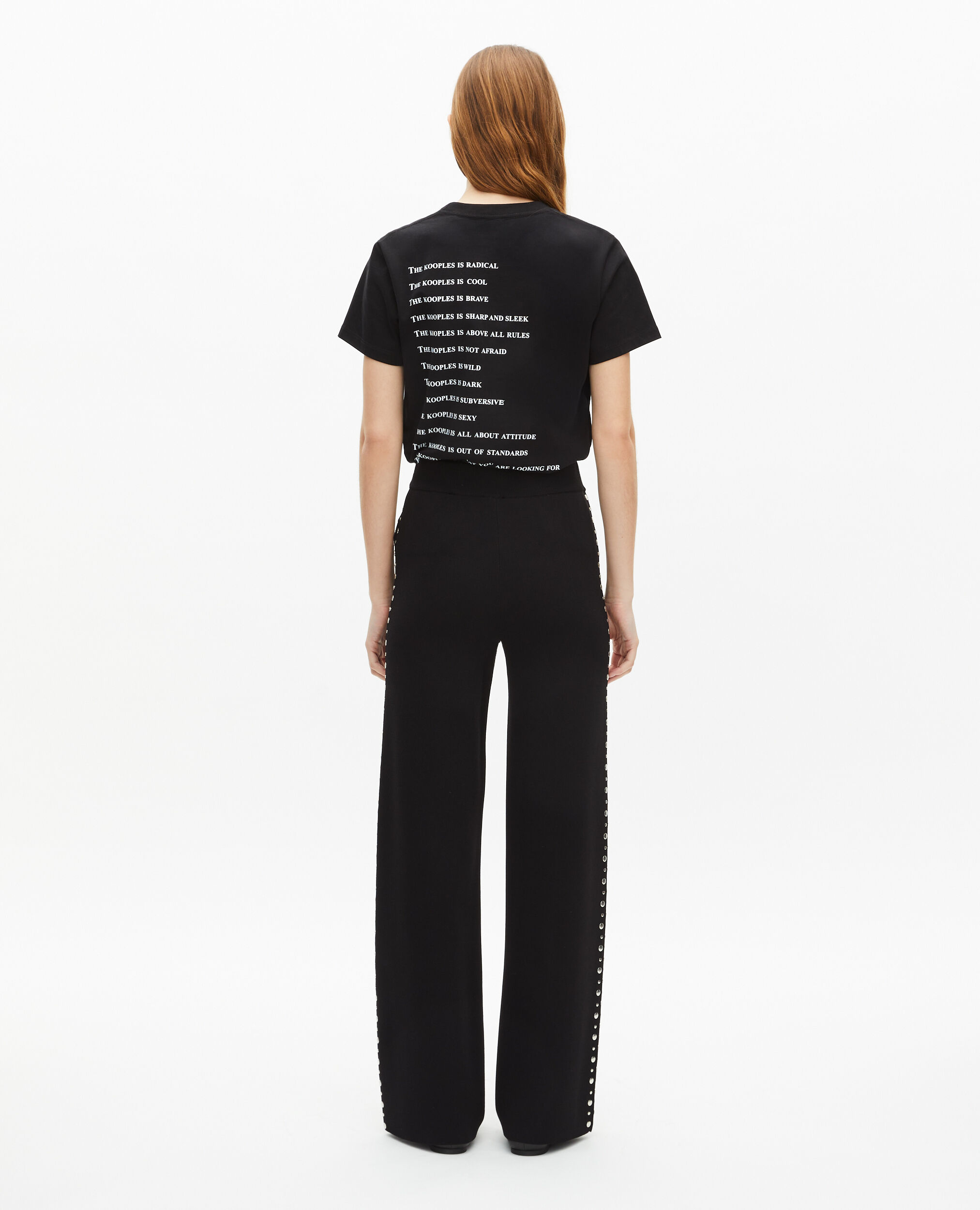 Pantalones de punto negros con tachuelas, BLACK, hi-res image number null