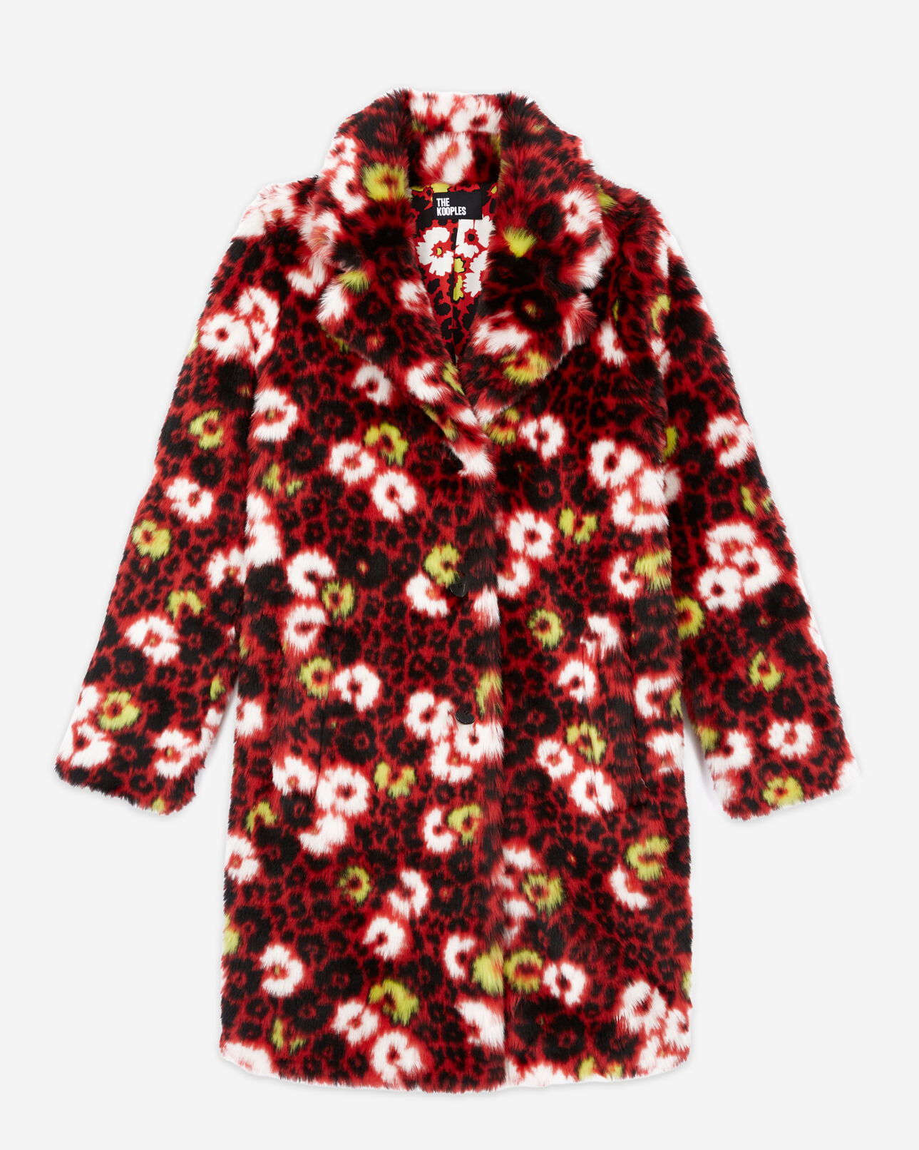 The Kooples WOMEN DARK RED floral print faux fur coat