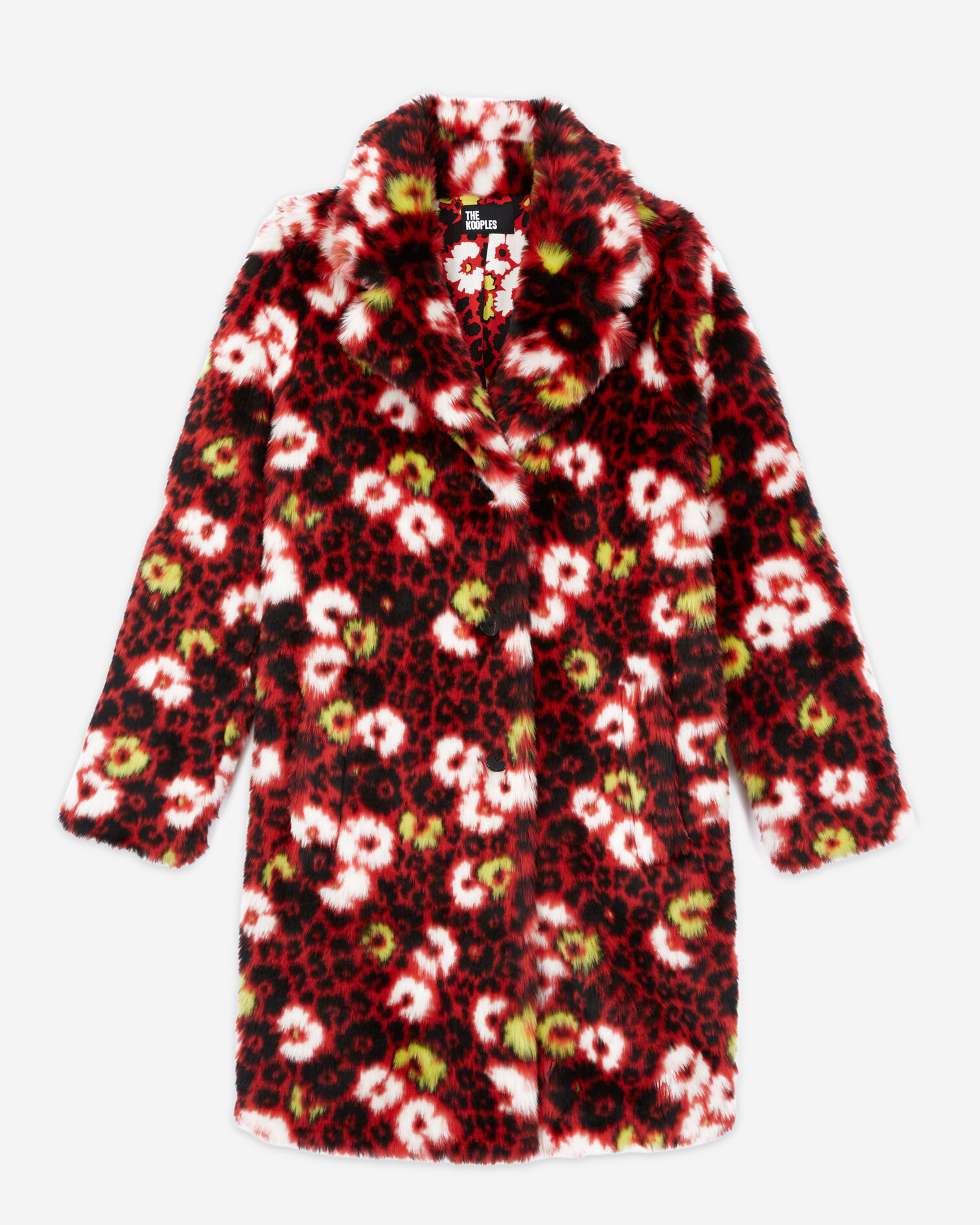 Floral print faux fur coat, DARK RED, hi-res image number null