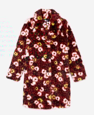 The Kooples DAMEN DARK RED kunstpelzmantel mit blumenprint