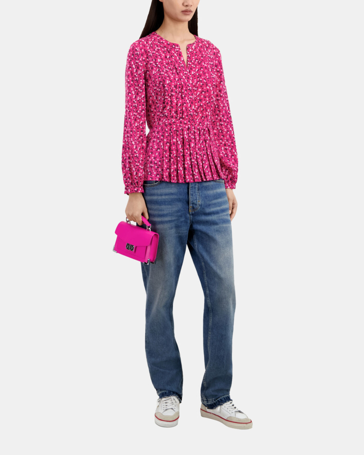 Printed top with pleating, PINK BLACK, hi-res image number null