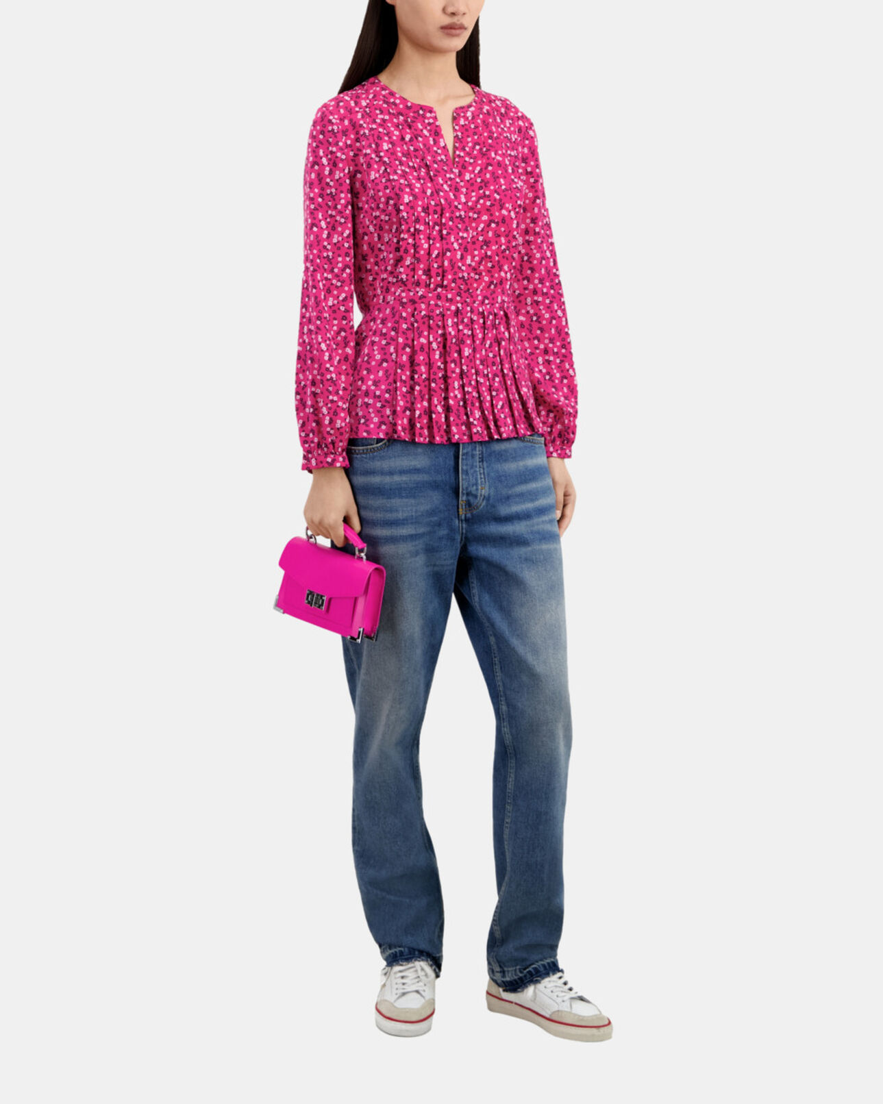 The Kooples WOMEN PINK BLACK printed top with pleating