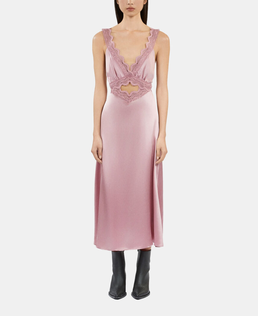 The Kooples F PINK WOOD long lilac slip dress with guipure