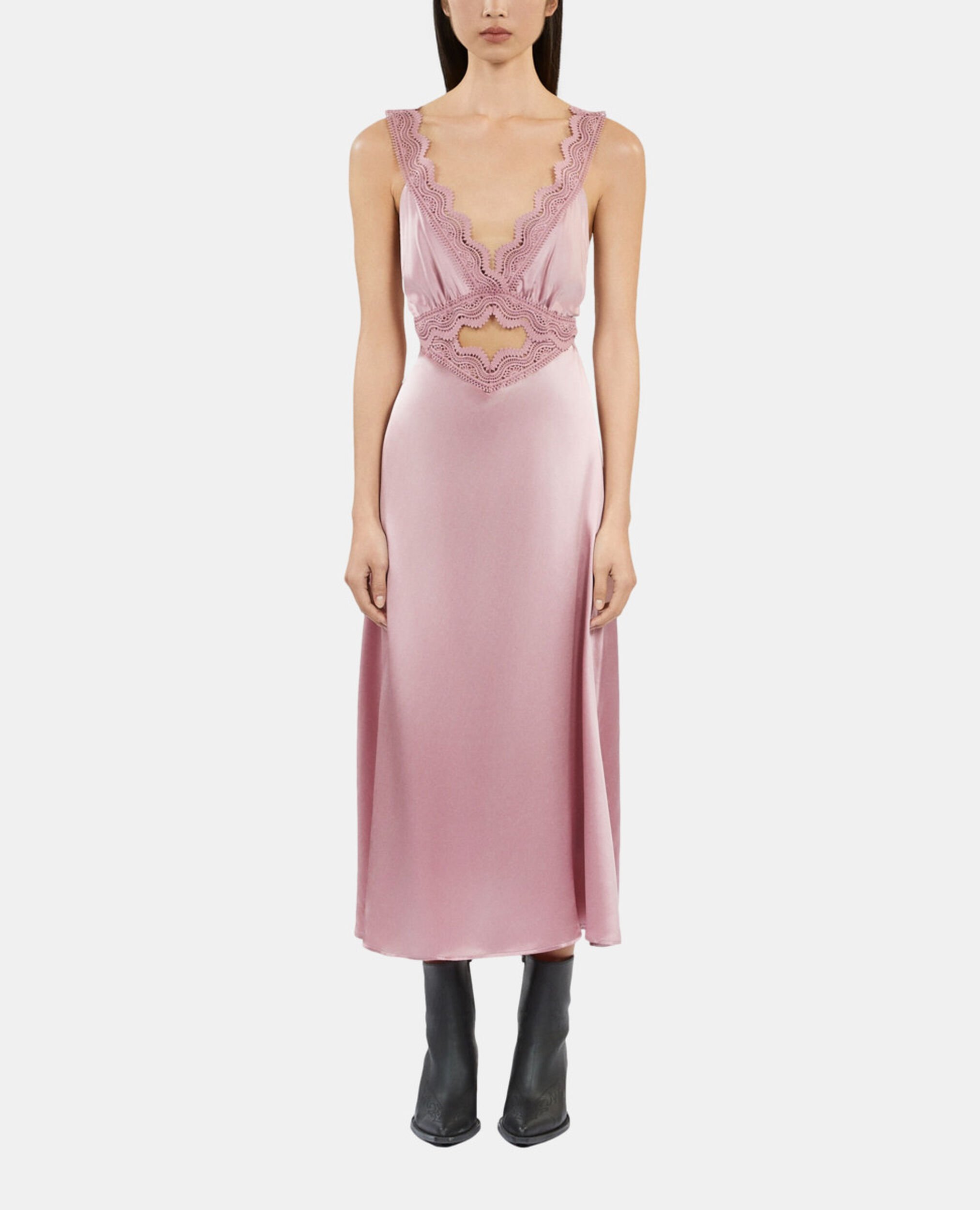 Long lilac slip dress with guipure, PINK WOOD, hi-res image number null