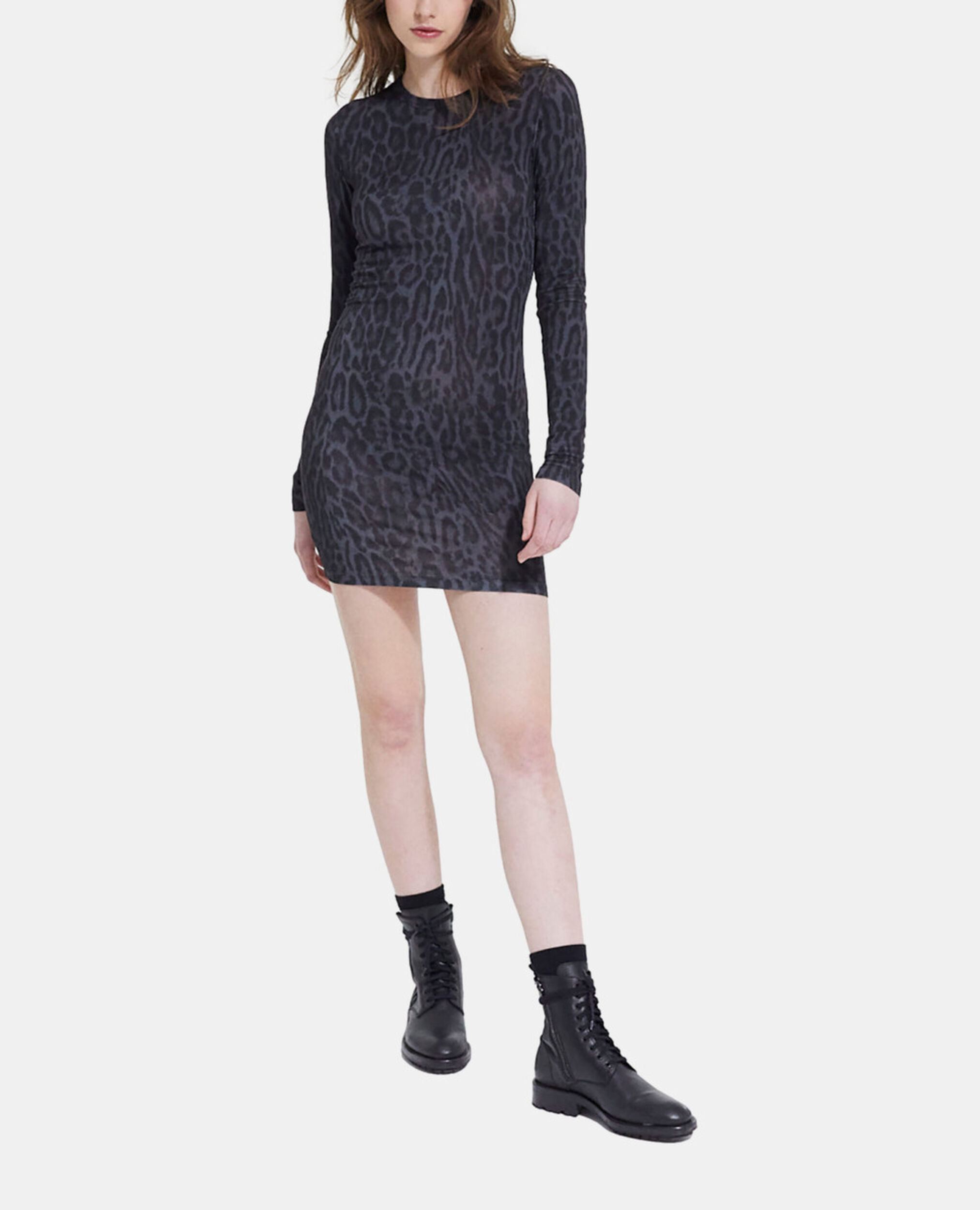 Short dress with leopard print, BLACK, hi-res image number null