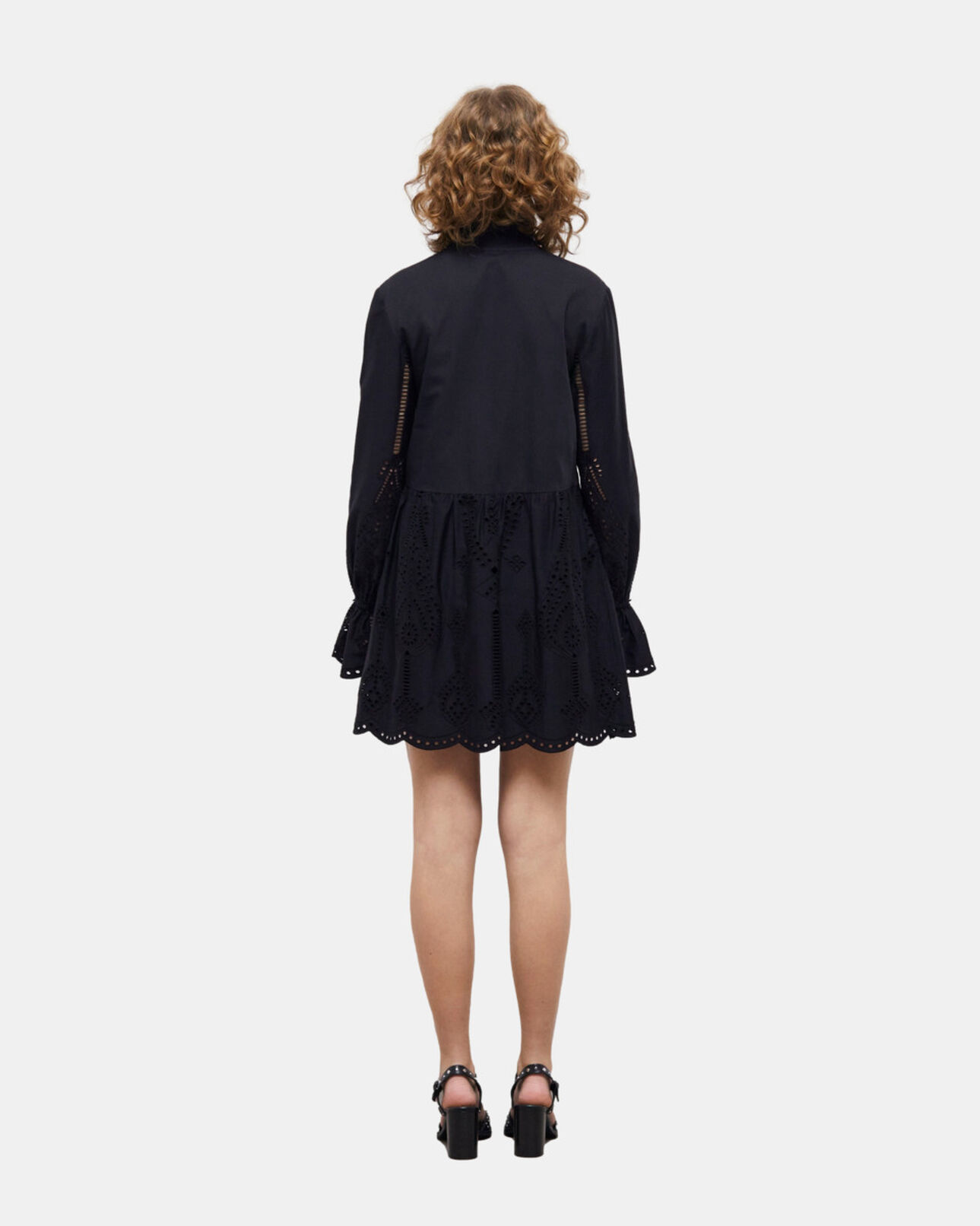The Kooples DAMEN BLACK kurzes, schwarzes kleid mit englischer stickerei